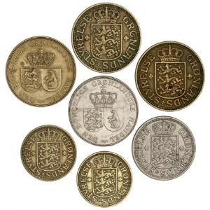 Grønland, 25, 50 øre, 1 kr 1926 - 1960, Sieg 1-7, i alt 7 stk.