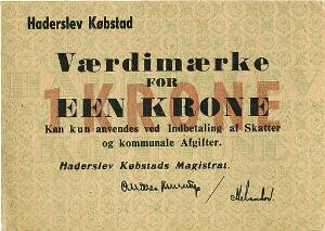 Haderslev Købstad, 1 Kr uår 1945, blanket uden kontrolnummer, cf. Sieg side 370