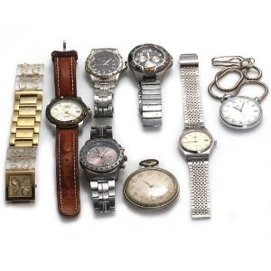 Diverse ure. Fem armbåndsure og to lommeure. Blanding af quartz og mekaniske værker.