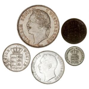 Tyskland, Württemberg, 5 mønter, 19. århundrede
