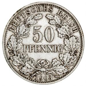 Tyskland, 50 Pfennig 1903, KM 15, aftørret, kantskader