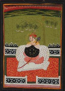 Otte persiske illuminerede miniaturer, dekorerede  i farver med tiger jagt, tekst, fornem person og personer ved arkitektur m.m. 8