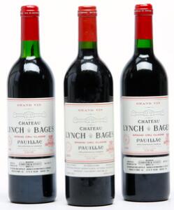 1 bt. Château Lynch Bages, Pauillac. 5. Cru Classé 1989 A hfin.  etc. Total 3 bts.