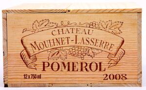 12 bts. Château Moulinet-Lasserre, Pomerol 2008 A hfin. Owc.