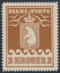 1930. 3 kr. brun. Fint postfriskt mærke. AFA 1800