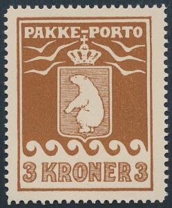 1930. 3 kr. brun. Fint postfriskt mærke. AFA 1800