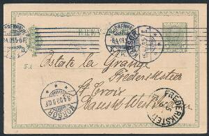 1908. 5 øre, Fr. VIII, brevkort. Sendt fra København 8.4.09 til St. Croix, Dansk Vestindien. Skrevet af G.A. Hagemann. Ankomststpl. Frederiksted 5.5.09.