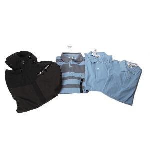 Lacoste, Helly Hansen Kortærmede Polo T-shirts i lyseblå farver. Og sortgrå vindjakke med hætte. Str. L-XXL. Ubrugte varer 4
