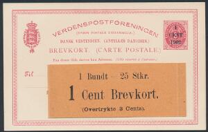1902. Enkelt Brevkort, 13 cents, rød 1902. Ubrugt kort med ORIGINALT OMSLAG. Sjældent