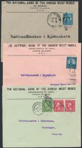 1929-1933. 3 breve brugt i Christiansted, Frederiksted og St.Thomas. Alle sendt til Danmark