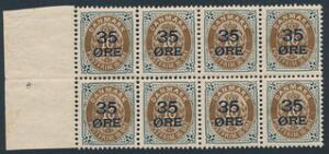 1912. 3516 øre, gråbrun. Postfrisk 8-BLOK med pos.61 OMVENDT RAMME. AFA 5540