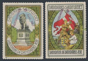 Mærkater. Danmarks Samfundet. Begge med violet liniestempel Valdemardagen 15. Juni 1917