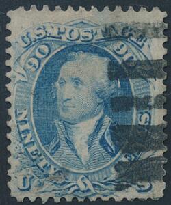 USA. 1861. George Washington. 90 c. blå. Fint stemplet eksemplar. Michel EURO 380