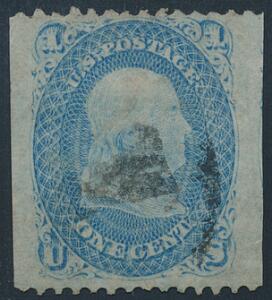USA. 1861. George Washington. 1 c. blå. LODRET UTAKKET.