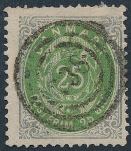 Nummerstempel 238 på 25 øre, grågrøn. Centralt placeret og tydelig stempel