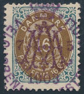 1895. 16 øre, gråbrun, tk.12. Violet stempel VELGJØRENHEDSFESTEN 7.5.1903