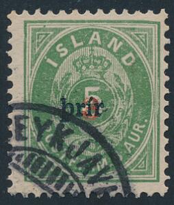 1897. 35 Aur, Lille Prír, grøn. Tk.14. Stemplet. Facit 5000