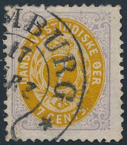 1873. 7 cents, lillagul. annulleret HAMBURG. Meget dekorativt