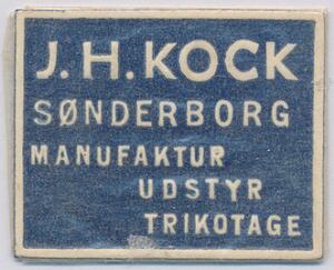 Frimærkepenge. J. H. KOCK. Sønderborg. Med 2 øre.
