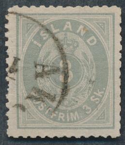 1873. 3 skilling, grå. Sjældent, ægte stemplet mærke med meget svag vandret fold. Facit 13000. Garanti-bevis fra the Grafoord collection medfølger.