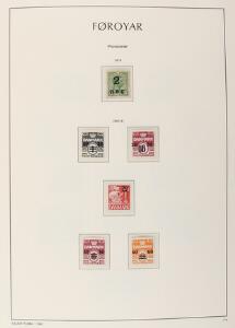Færøerne. 1919-2004. Samling i Leuchtturm-album med nydelig ubrugt 25 øre attest, ubrugt sæt Provisorier 1940 og komplet grunddsamling fra 1975