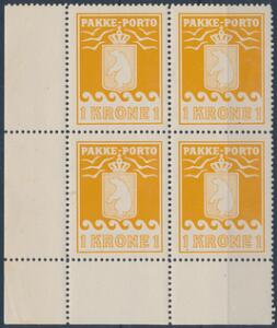 1936. A  L. 1 kr. orange. Postfrisk nedre MARGINAL 4-BLOK.