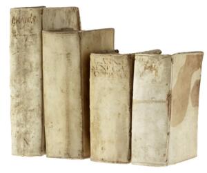 17-18th century bindings Seneca Philosophi opera omni. Amsterdam 1628. Cont. full vellum.  3 other vols. 4