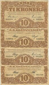 10 kr 1932 C, 1933 D, 1934 F, 1935 H, Sieg 104, i alt 4 stk.