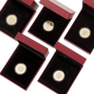 Eventyrmønter, H. C. Andersen, 10 kr 2005 - 2007, komplet sæt i guld, i alt 5 stk.