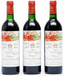 3 bts. Château Mouton Rothschild, Pauillac. 1. Cru Classé 1989 A-AB bn.