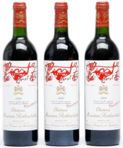 3 bts. Château Mouton Rothschild, Pauillac. 1. Cru Classé 1995 A hfin.