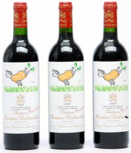 3 bts. Château Mouton Rothschild, Pauillac. 1. Cru Classé 1999 A hfin.