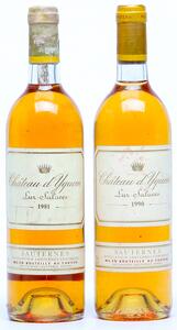 1 bt. Château dYquem, Sauternes. 1. Grand Cru Classé 1990 A hfin.  etc. Total 2 bts.