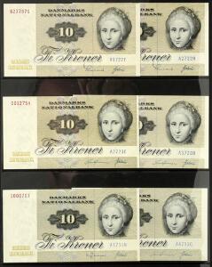10 kr 1972 - 1978, Sieg 139, alle ucirkulerede og med forskellige seriebogstaver og underskrifter, i alt 35 stk.