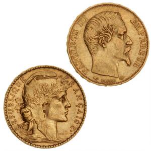 Frankrig, Napoleon III, 20 francs 1858 A, F 573 Republikken, 20 francs 1904, F 596