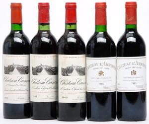 1 bt. Château Canon, Saint-Emilion 1. Grand Cru Classé 1985 A hfin.  etc. Total 5 bts.