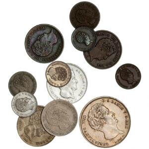 Christian VIII, lille samling med 9 forskellige typer, 11 mønter, alle forskellige, inkl. rigsbankdaler 1847, H 4A.
