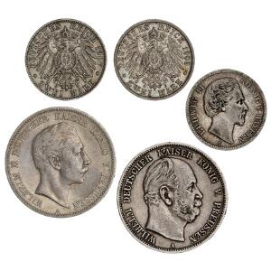 Tyskland, Lybæk, Hamborg, Bayern, Preussen, 5 mønter