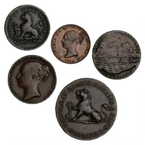 Gibraltar, 1 quart 1802, KM Tn1 2 quartos 1810, KM Tn4.1 1 quarto 1820, KM Tn8 Victoria, 12 quart 1842, KM 1 1 quart 1842, KM 2