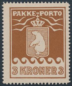 1930. 3 kr. brun. Fint postfriskt mærke. AFA 1800