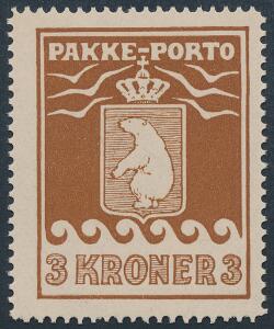 1930. 3 kr. brun. Fint postfriskt mærke. AFA 1800