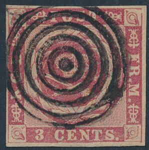 1866. 3 cents, rosa. Plade II, pos. 76. Smukt mærke med centralt stumt stempel