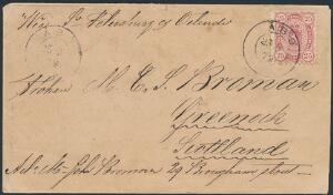 1875. Våben, 25 penni. Rødlig karmin. Flot brev fra ÅBO til Skotland