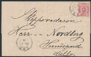 1875. Våben, 25 penni, karmin. Fint brev til Sverige
