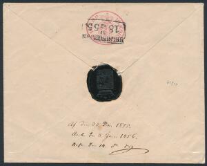 1855. 10 kop. Helsagskuvert med rammestempel HELSINGFORS 31.12.1855, sendt til Åbo. Flot kvalitet. Attest Nykvist