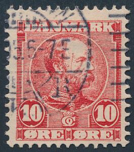 1904. Chr. IX, 10 øre, rød. Variant FLEURETHUG. Meget sjælden og markant variant