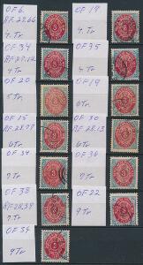 1873-1896. 3 cents, blårød. Planche med 13 pæne mærker, alle med OVALFEJL.