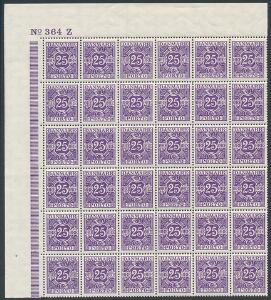 1926. 25 øre, violet. Postfrisk 36-BLOK med fuld øvre HJØRNEMARGINAL. AFA 2520