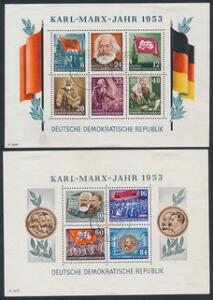 DDR. 1953. Karl Marx. Sæt takkede miniark, stemplet. AFA 3200