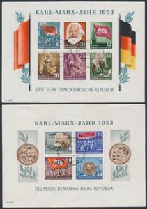 DDR. 1953. Karl Marx. Sæt utakkede miniark, stemplet. AFA 3200